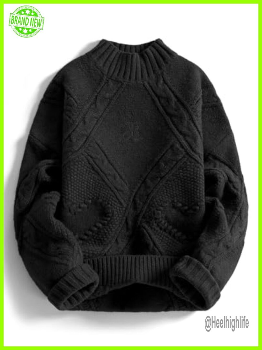 Oversized Cable Knit Chunky Sweater Mock Neck Long Sleeve Pullover